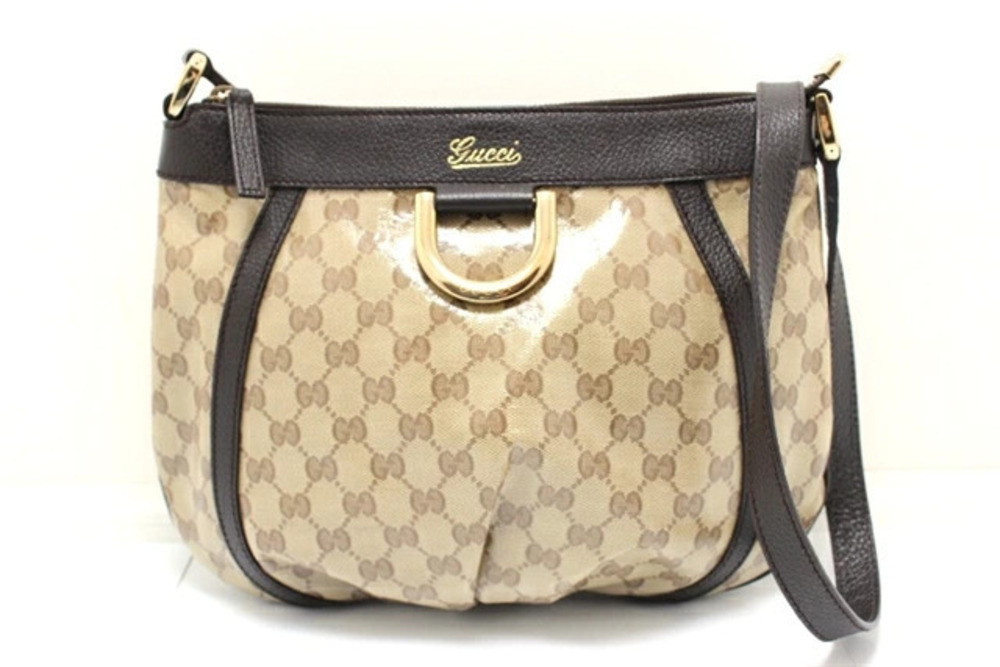 Gucci GG Crystal Shoulder Bag D ring Canvas Leather